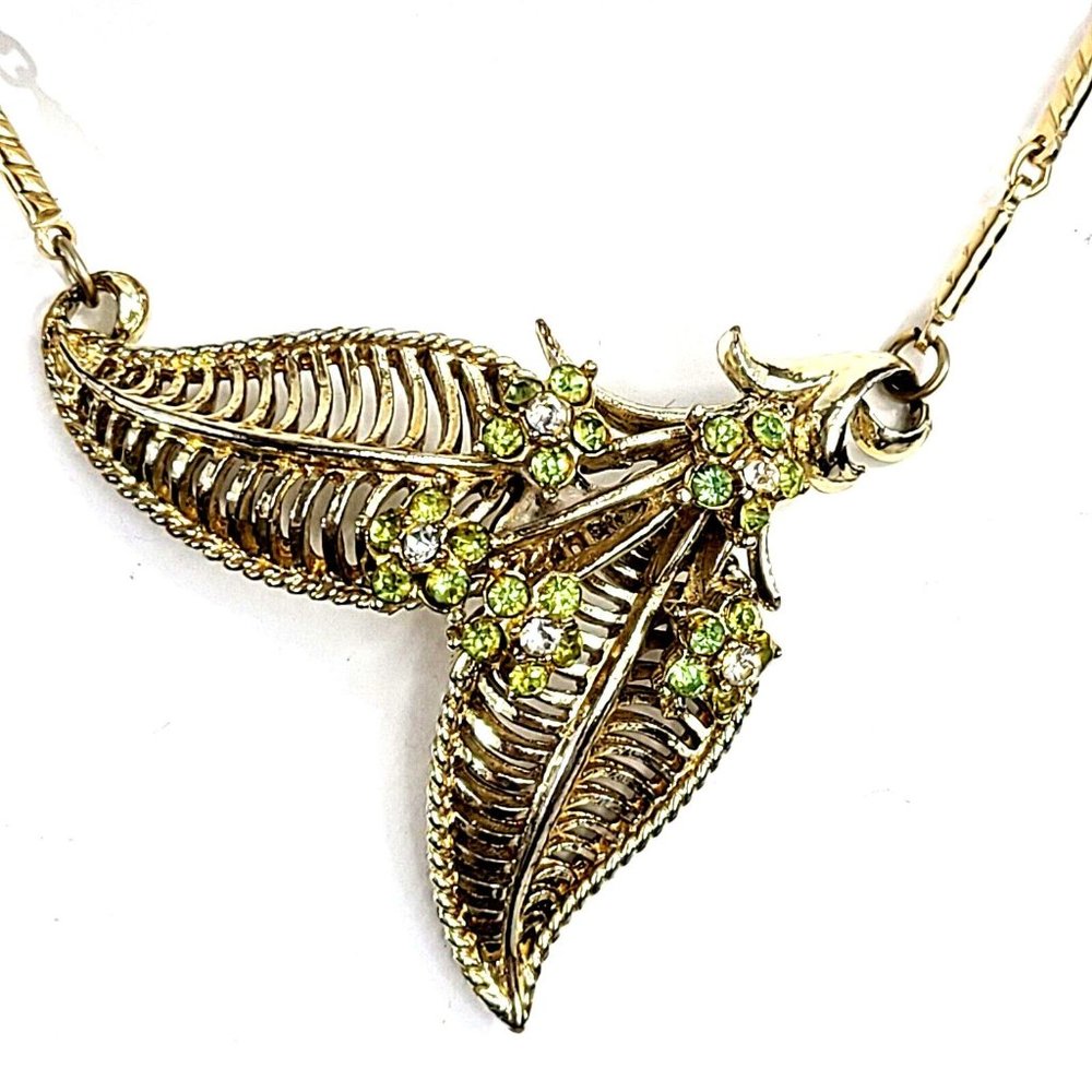 Corocraft Adolph Katz Designer Double Leaf Choker Necklace Floral Coro Signed 53